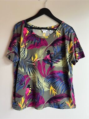 Reitmans Tropical Bird Print Relaxed Tee Top Women’s Large Colorful Casual